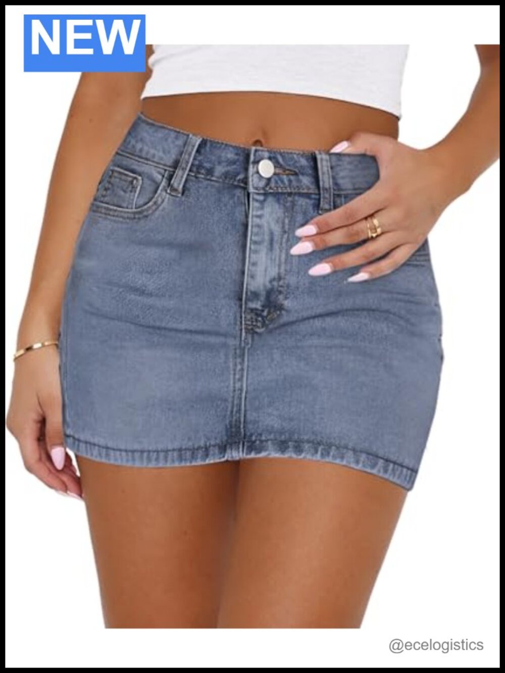 Stretchy Y2K Denim Mini Skirt Low Waisted Casual Cute Skirt with Pockets